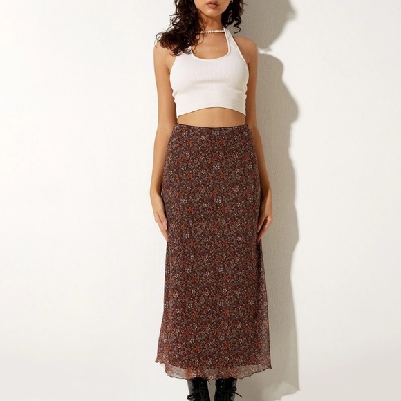 NWT Rindu Midi Skirt in Flower Garden Brown - Picture 4 of 4
